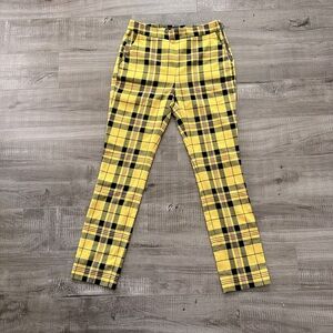 Zara yellow tartan plaid pants leggings with pockets xs 💛🖤